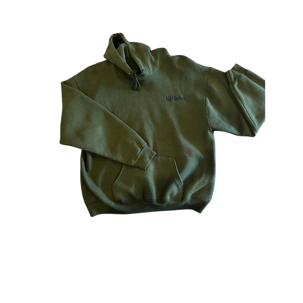 Vintage Wilson Mens Forest Green Embroidered Logo Fleece Pullover Hoodie Large